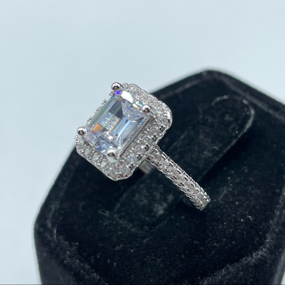 925 Sterling Silver Emerald Cut Diamond Ring 6 - Picture 3 of 12